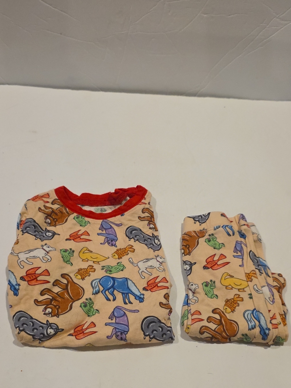 Eric Carle 2 3 Years Kids Animal Print Cotton Pajama Set - Red Trim